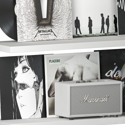 Shelf with Vinyl Records and Music equipment