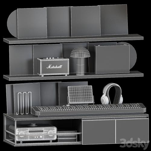 Shelf with Vinyl Records and Music equipment