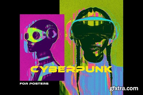 Cyberpunk Halftone Poster Photo Effect KRTX9KZ