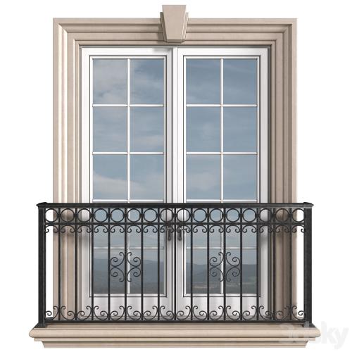 Classical front window with a French balcony.Classical Forged Fence. frame window