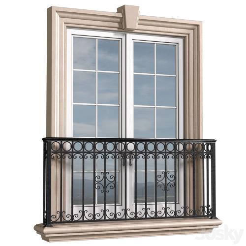 Classical front window with a French balcony.Classical Forged Fence. frame window