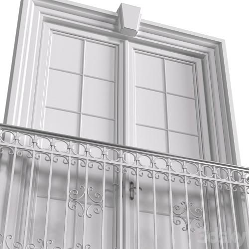 Classical front window with a French balcony.Classical Forged Fence. frame window