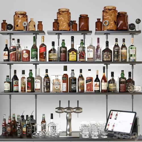 Bar counter with strong alcohol. Alcohol 12