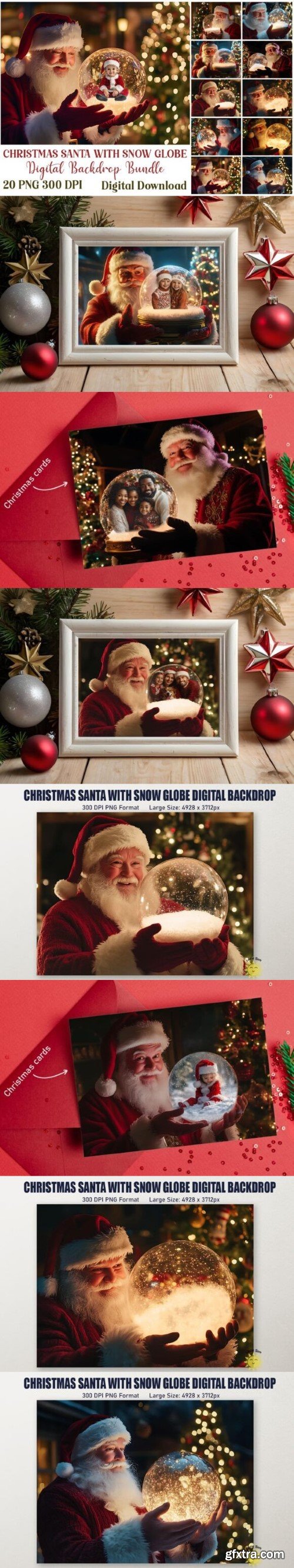 Christmas Santa with Snow Globe Backdrop