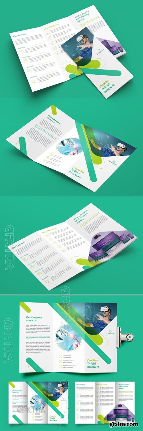 Trifold Brochure Layout with Green Accents 776044521