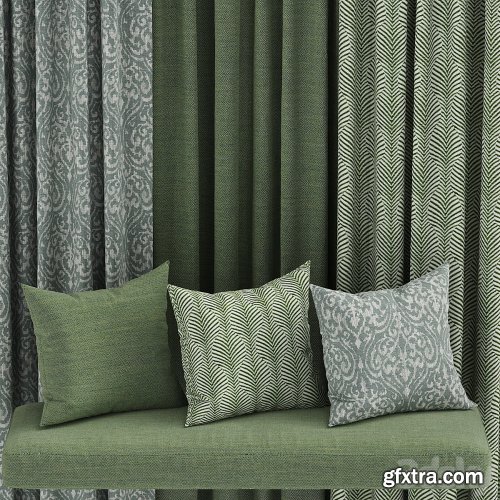 set of fabric materials in green colors