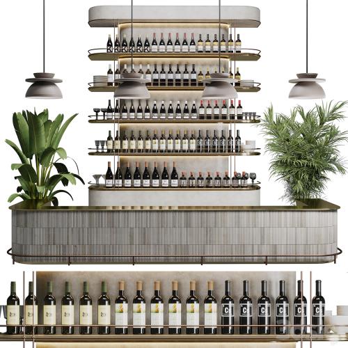 Reception Desk for Restaurant and Caffe with cabinet wine rack set 08