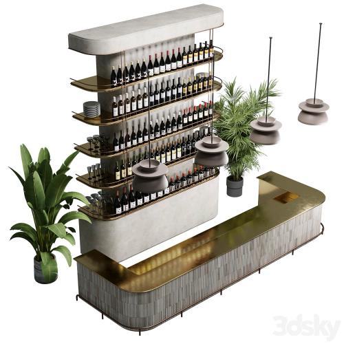 Reception Desk for Restaurant and Caffe with cabinet wine rack set 08