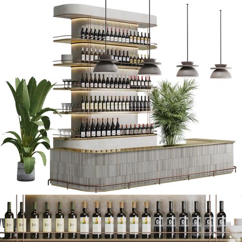 Reception Desk for Restaurant and Caffe with cabinet wine rack set 08