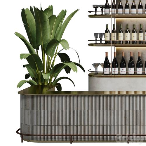 Reception Desk for Restaurant and Caffe with cabinet wine rack set 08