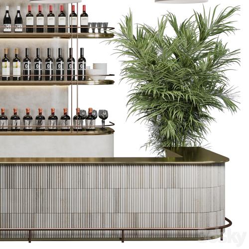 Reception Desk for Restaurant and Caffe with cabinet wine rack set 08