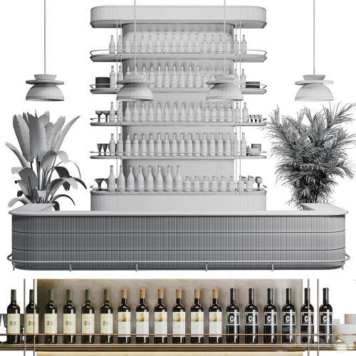 Reception Desk for Restaurant and Caffe with cabinet wine rack set 08