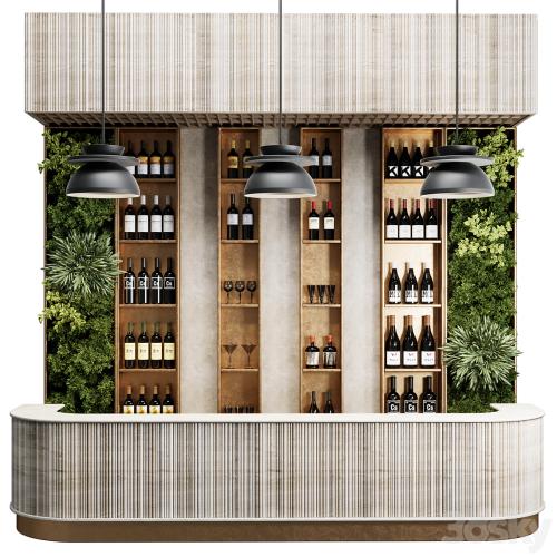 Reception Desk for Restaurant and Caffe with cabinet wine rack set 09