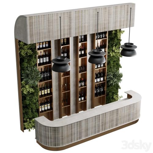 Reception Desk for Restaurant and Caffe with cabinet wine rack set 09