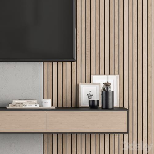 TV Wall Wood and Concrete - Set 26