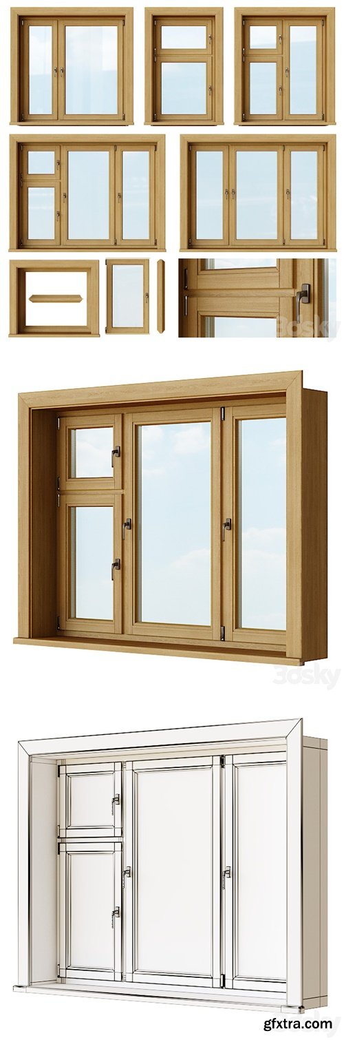 Set of wooden windows 1 + Designer