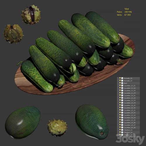 Cucumbers, chestnuts and avocados