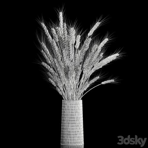 Bouquet of green flowers in a glass vase for decoration of wheat branches, spikelet. 265.