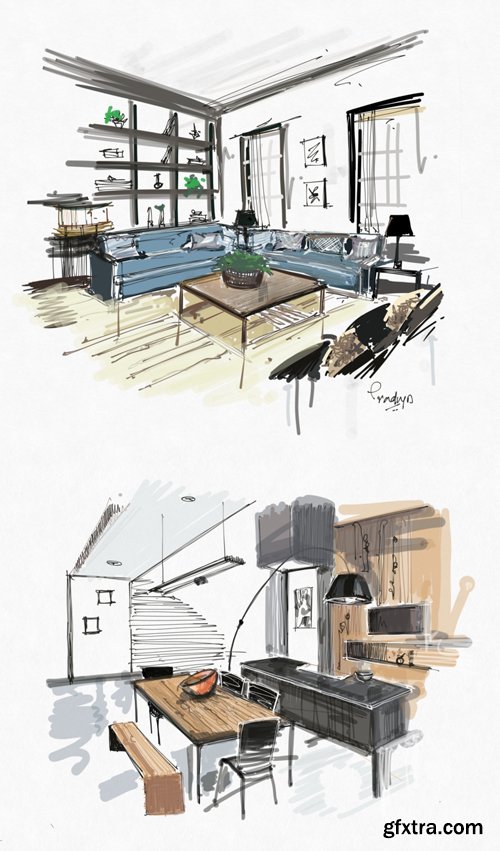 Conceptual Interior Hand-drawn Sketches