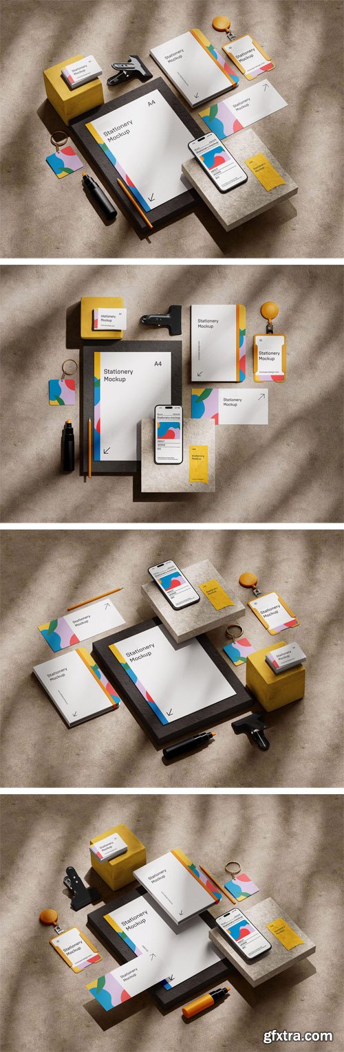 Creative Stationery Materials on Stones - PSD Mockup Templates