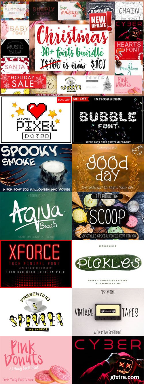 Super Cute Fonts Bundle - 33 Premium Holiday Fonts