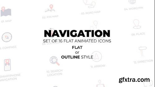 Videohive Navigation - Set of 16 Animated Icons Flat or Outline style 55289727