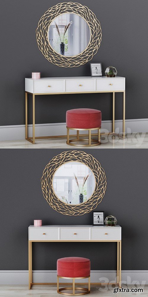 CAZARINA interiors | Dressing table with mirror and ottoman