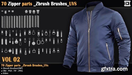 Artstation - 70 Zipper parts _Zbrush Brushes_UVS