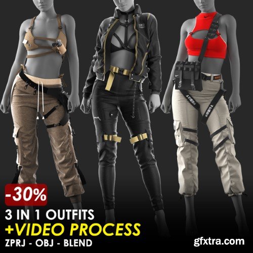 Artstation - 3 in 1 Outfits - Marvelous / CLO Project file + Video Process