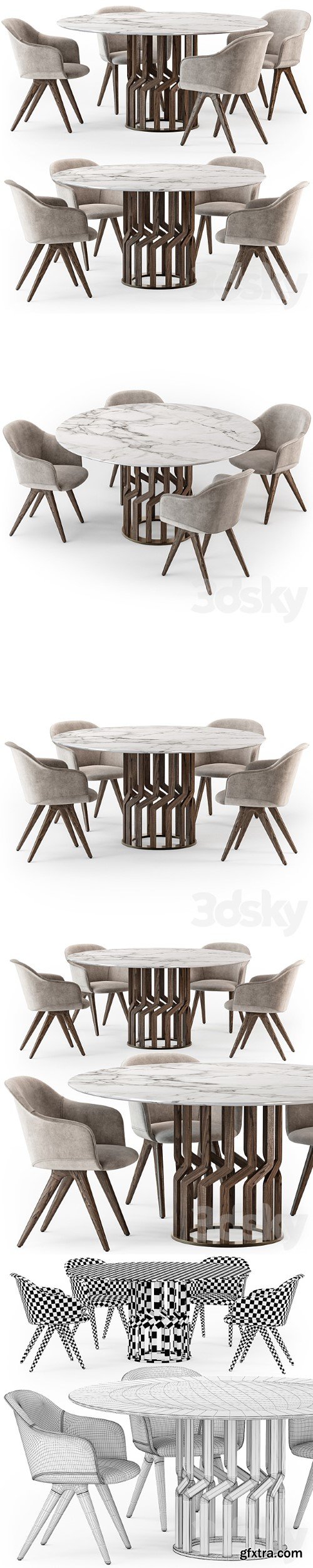 Potocco Intreccio Table Lyz Wood Armchair