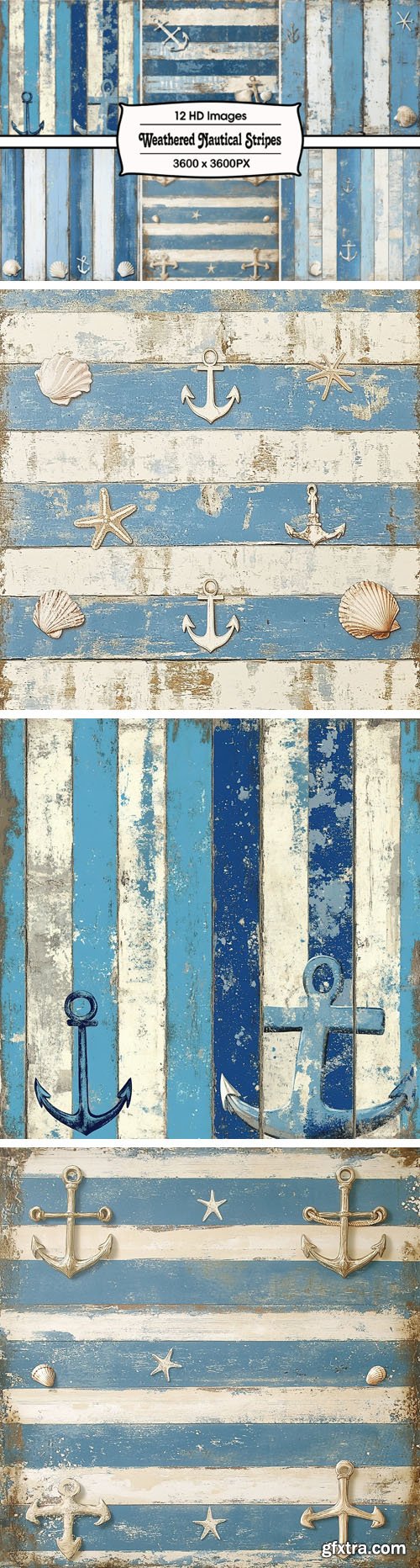 Weathered Nautical Stripes - 12 PNG Textures