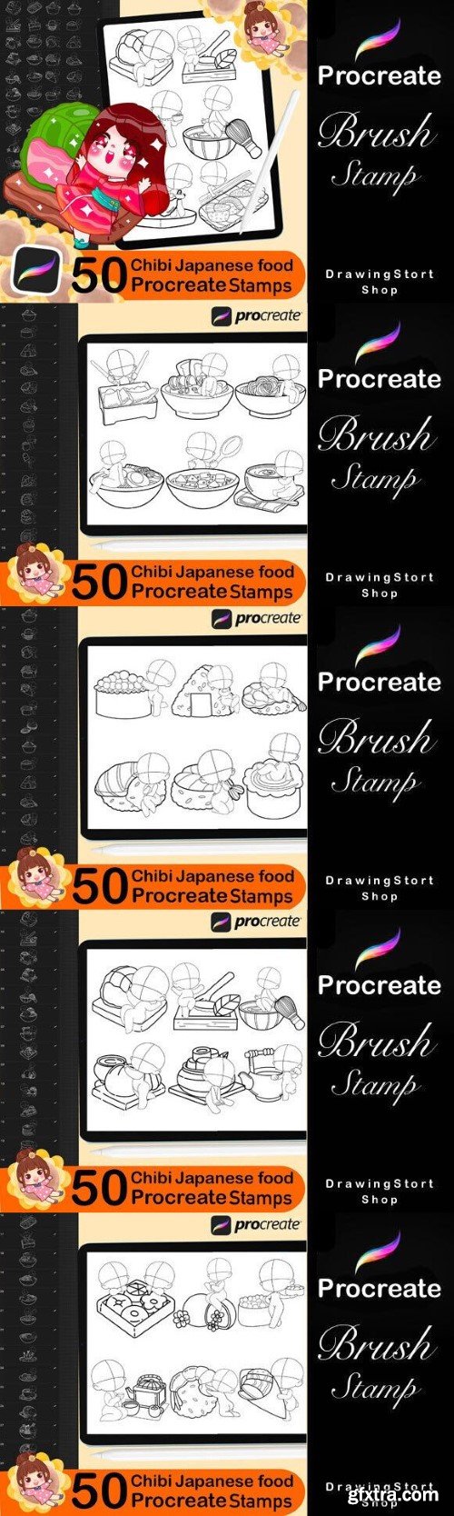 50 Procreate Chibi Stamps+Japanese Food