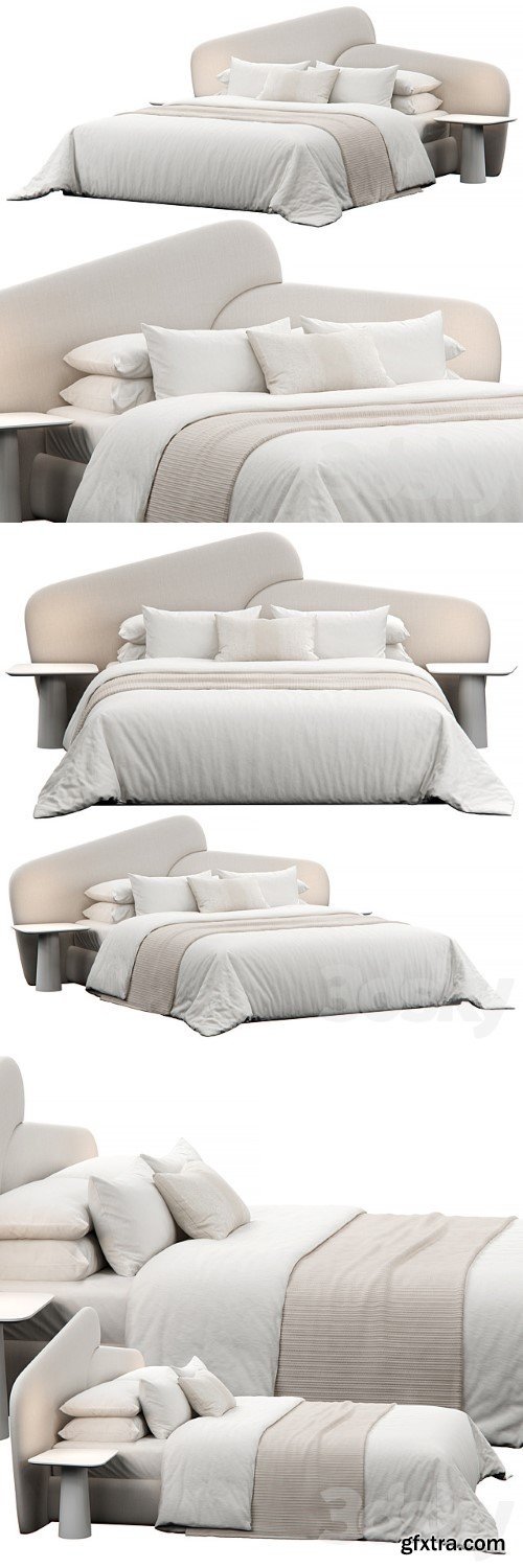 Rounded Linen Upholstered Headboard Bed