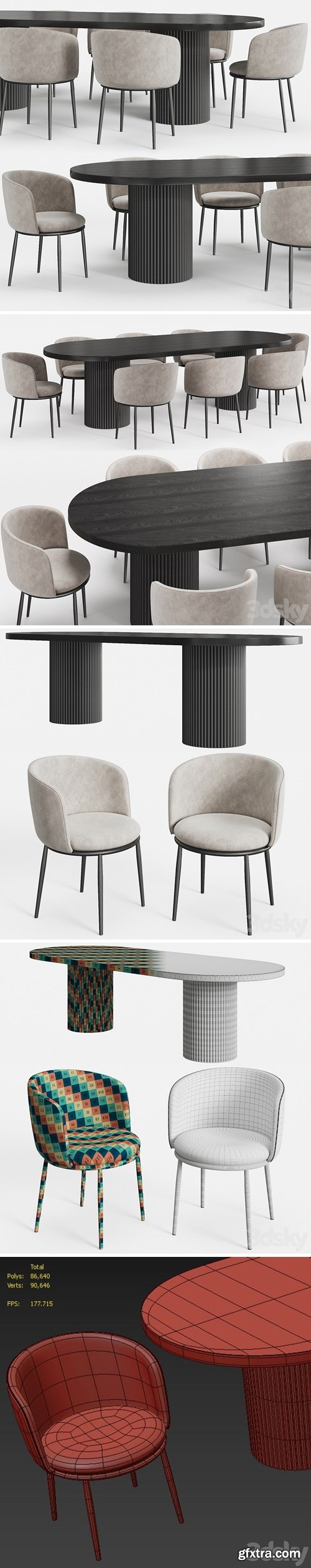 GLOBEWEST Benjamin Ripple table and Filmore dining chair Eichholtz