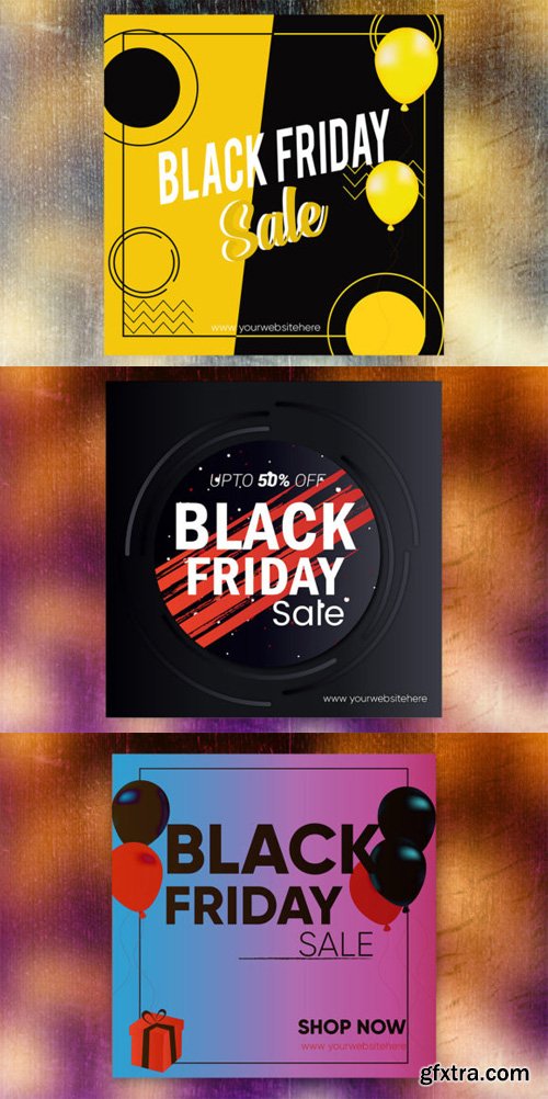 Black Friday Promotion Ad Banners - 3 Vector Design Templates