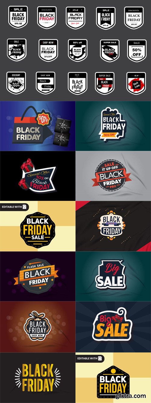 Black Friday Sales with Special Discounts - Vector Sticker & Logo Templates