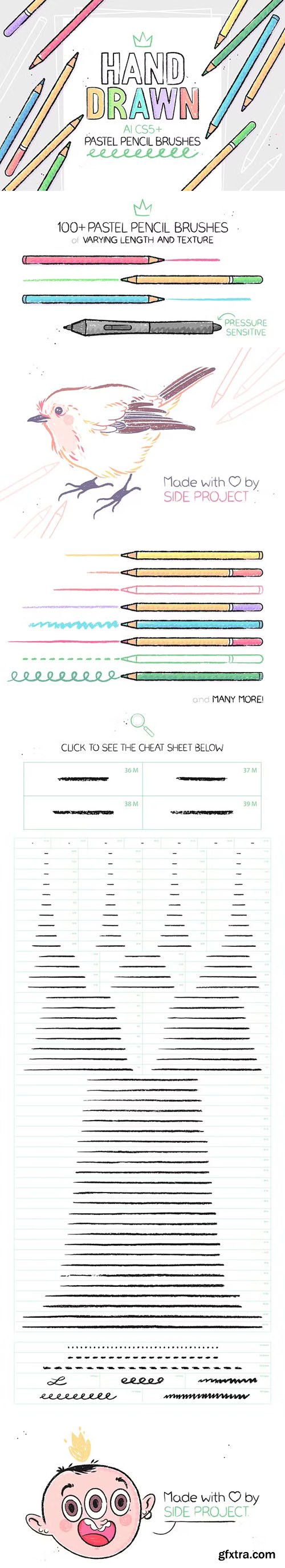 100+ Hand Drawn Pastel Pencil Brushes for Illustrator