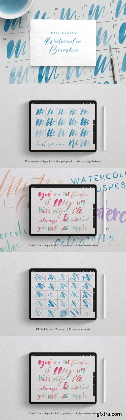 25 Watercolor Calligraphy Brushes for Procreate