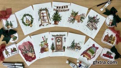 Christmas Cards & Gift Tags: Easy Watercolor & Markers Holiday Art