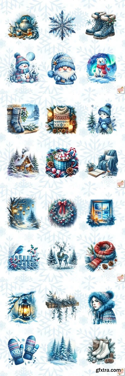 Cozy Winter - 70+ Watercolor Clipart Christmas PNGs