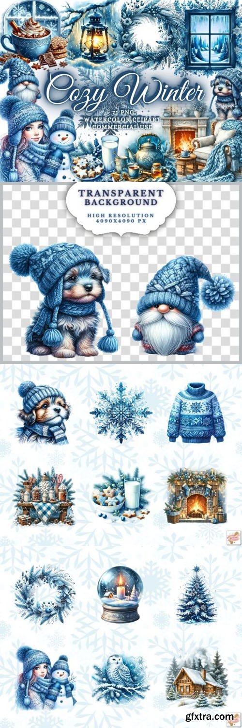 Cozy Winter - 70+ Watercolor Clipart Christmas PNGs