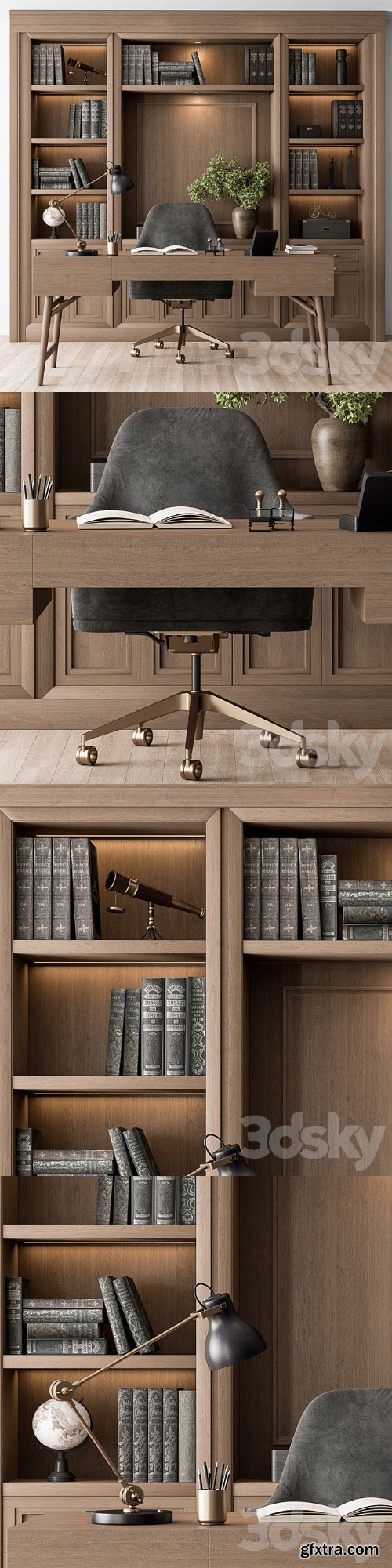 Classic Boss Desk and Library Wood Set