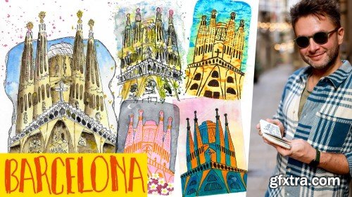 Art Challenge - Draw and Paint La Sagrada Familia in 5 Ways With Me Using Watercolors and Brush Pens