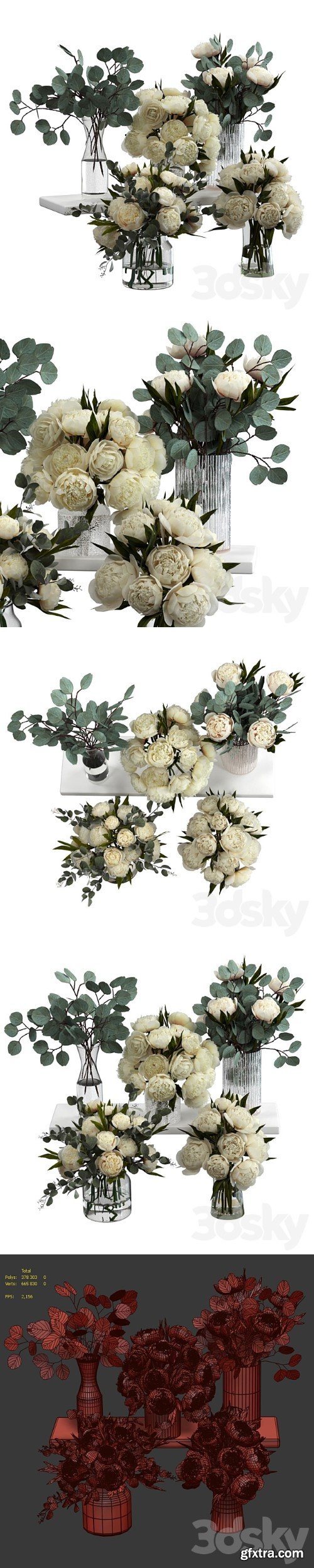 Bouquets of Eucalyptus and Peonies