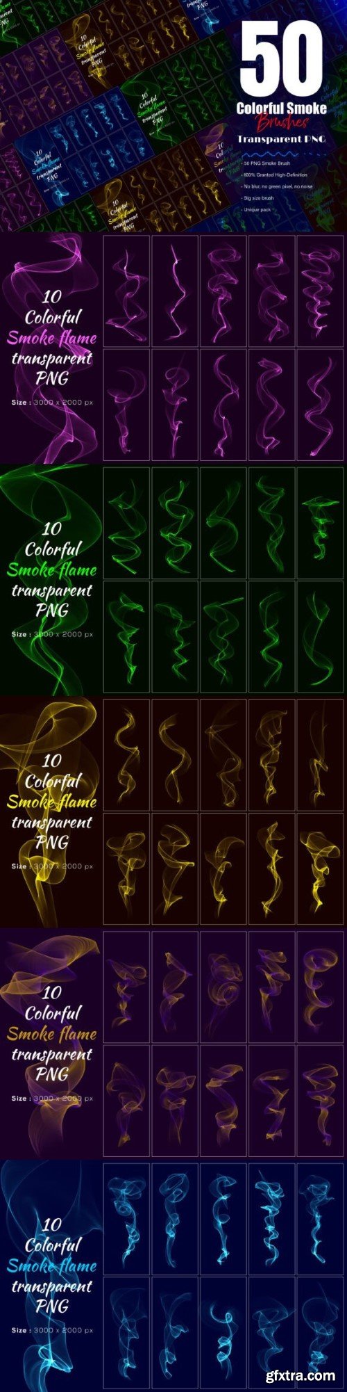 50 Colorful Smoke Flame PNG Brush