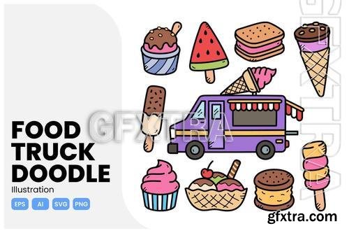 Food Truck Doodle Illustration AV8BVWP