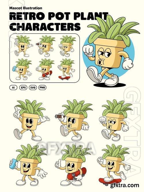 Retro Pot Plant Characters 67Y4FRK