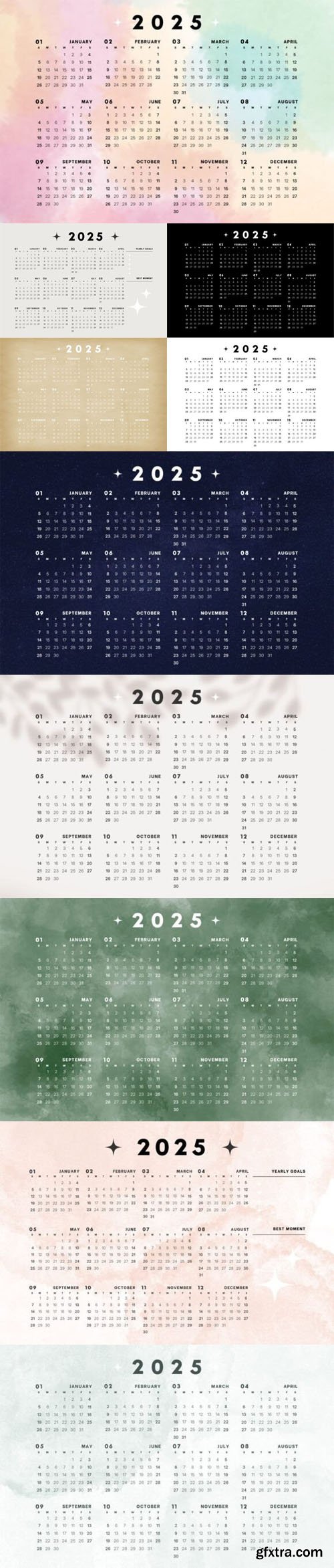 10 Mini Calendars for 2025 Year