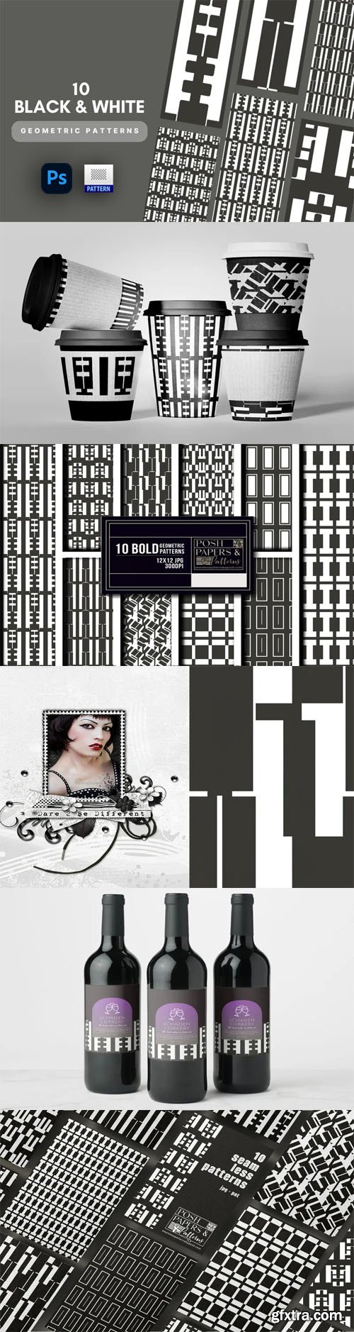 10 Black & White Geometric Patterns for Photoshop