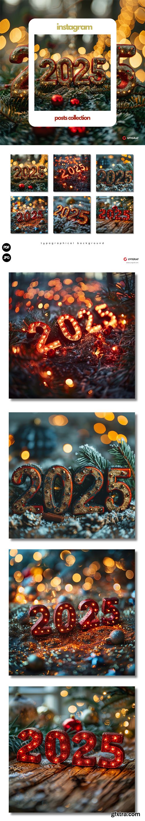 Happy New Year 2025 Typographical Backgrounds Pack